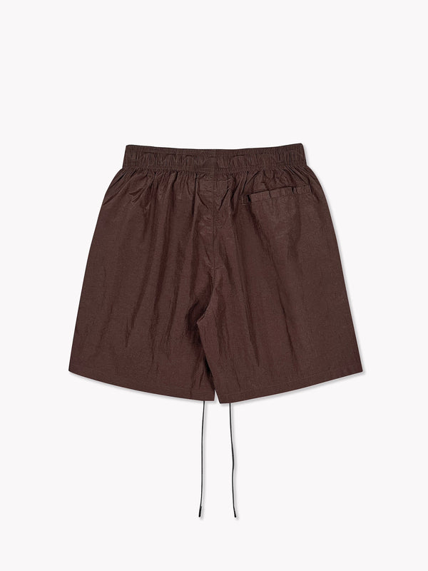 Crinkle Nylon Shorts-Chocolate