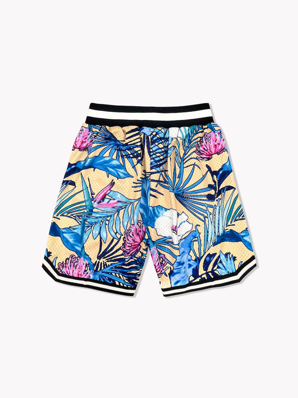 Floral Basketball Shorts-Tan