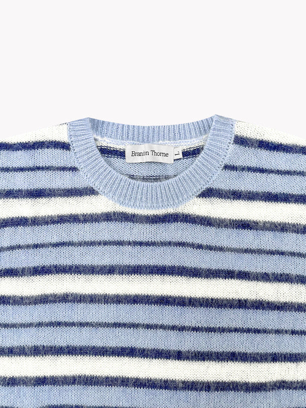 Striped Mohair Knit Sweater-Blue