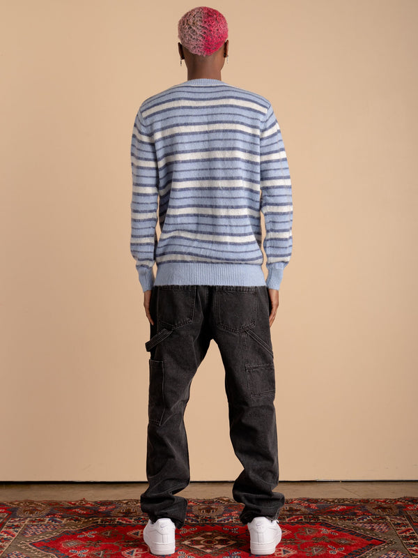 Striped Mohair Knit Sweater-Blue