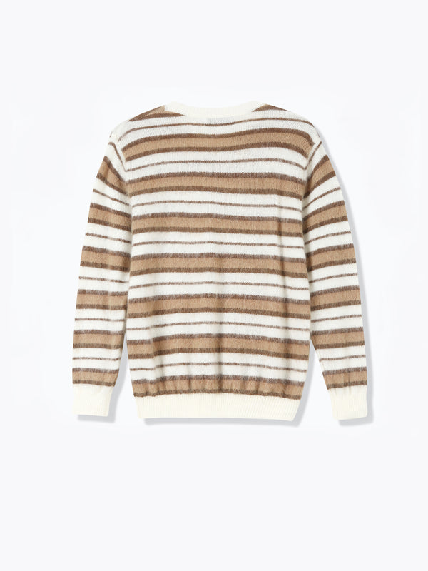 Striped Mohair Knit Sweater-Mocha