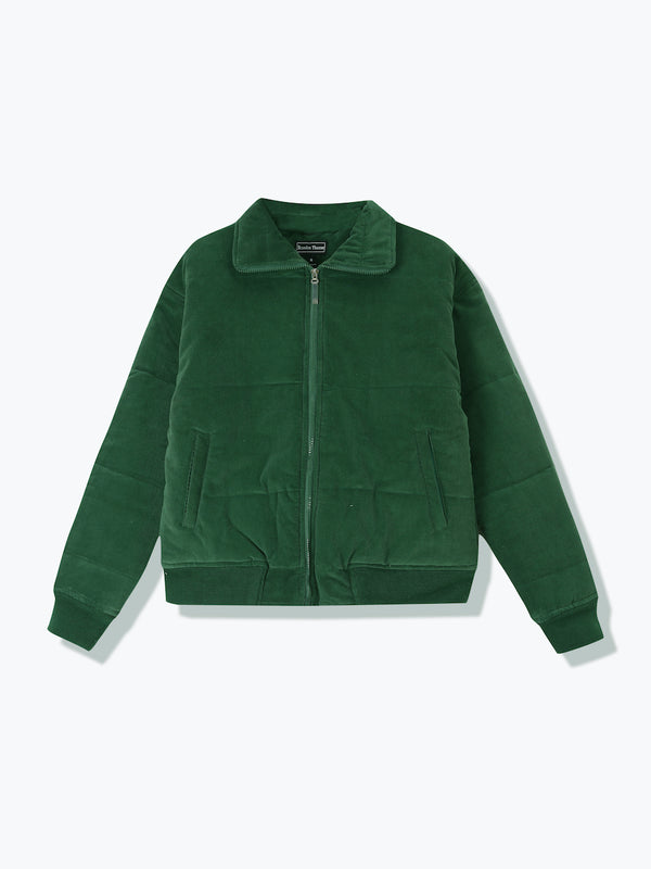 Corduroy Puffer Jacket-Green