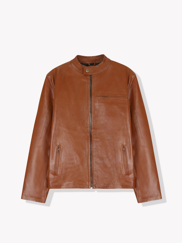 Cafe Racer Leather Jacket-Brown