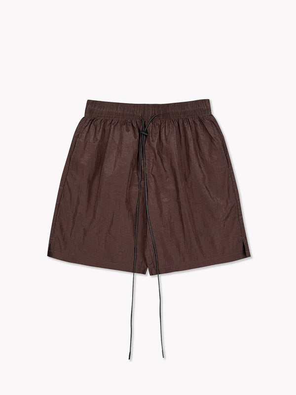 Crinkle Nylon Shorts-Chocolate