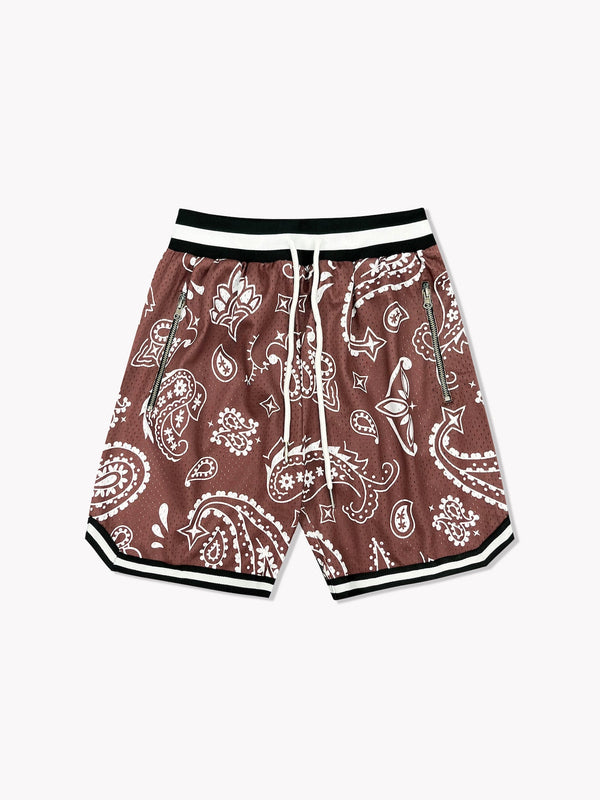 Paisley Basketball Shorts-Chocolate