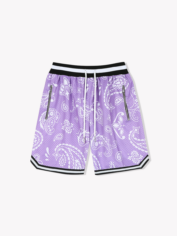 Paisley Basketball Shorts-Lavender