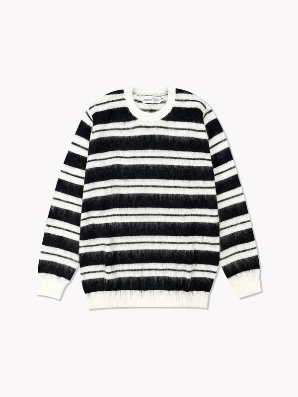 Striped Mohair Knit Sweater-Black/White