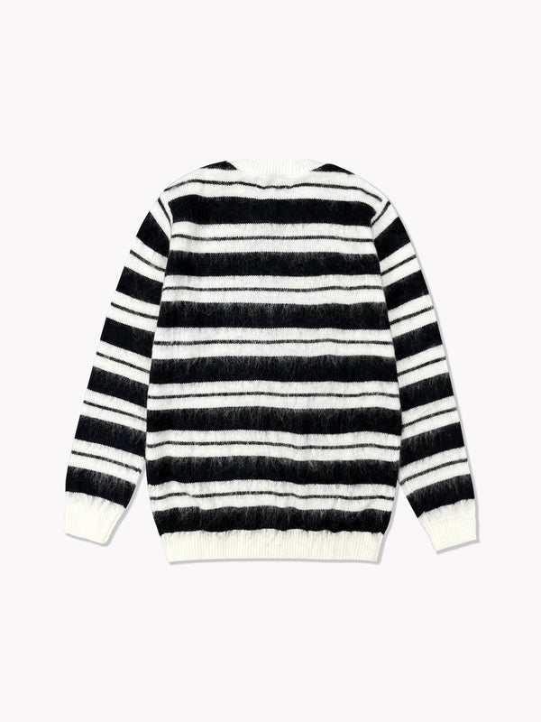Striped Mohair Knit Sweater-Black/White